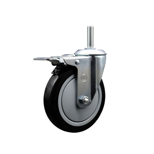 Service Caster 5 Inch Black Polyurethane Wheel Swivel 34 Inch Threaded Stem Caster Total Lock Brake SCC SCC-TSTTL20S514-PPUB-BLK-34212 - main